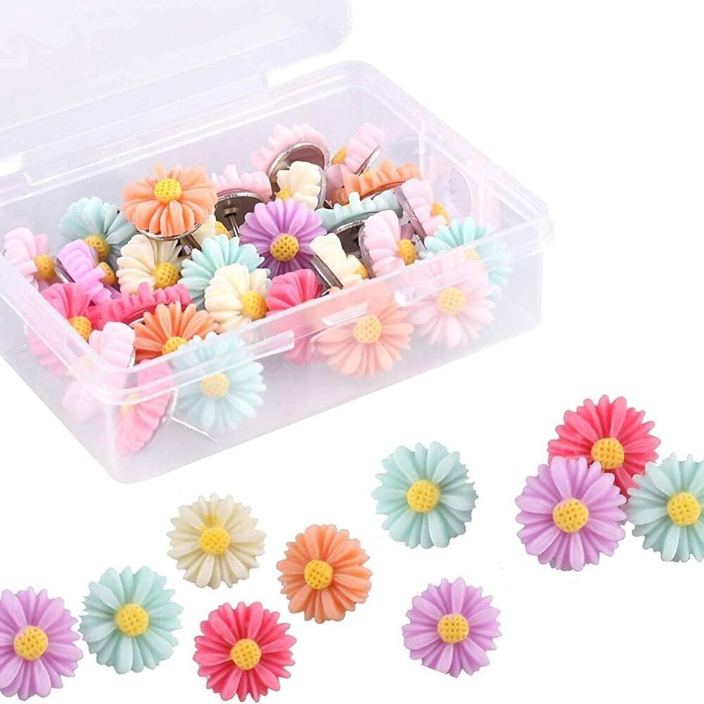 30 Pieces Flower Pushpins Flower Thumb Tacks Decorative Floret Push Pins Colorfu